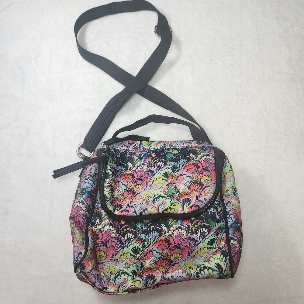 Cynthia Rowley GO Multicolor Print Nylon Crossbody Neoprene Lunch Bag Peacock